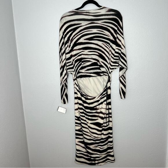 Marciano Cream & Brown Tiger Stripe Long Sleeve Bodycon Dress Women's size L - Picture 2 of 6